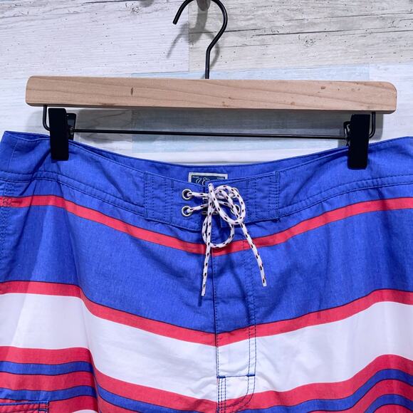 J Crew 9" Long Board Short In Oxford Blue Stripe Lined Pockets Swim Mens 32 - Picture 2 of 5
